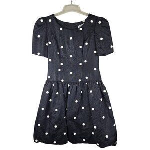 Vintage 80s JB Too Black & White Polka Dot Puff Sleeve Dress Balloon Skirt 8